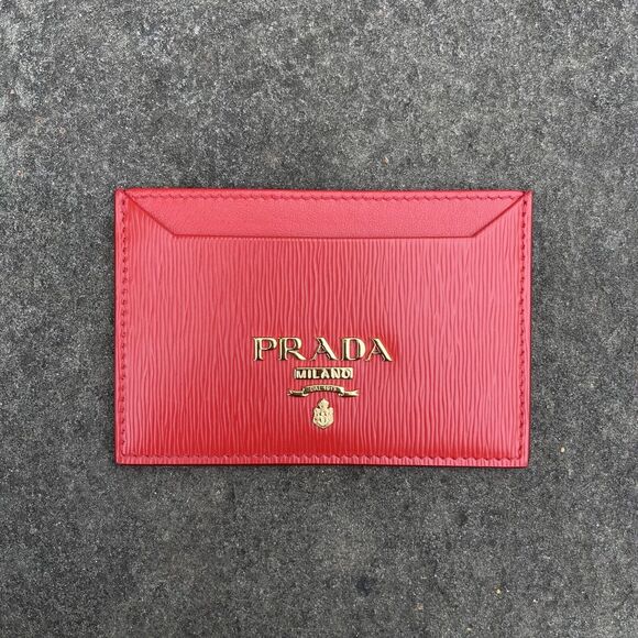 Prada Card Holder Vitello Move Red And Gold 3 Cc - Picture 1 of 11